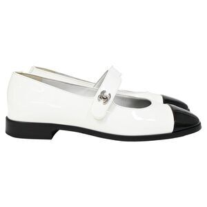 Chanel CC Mary Jane Ballet Flats in White Patent Leather